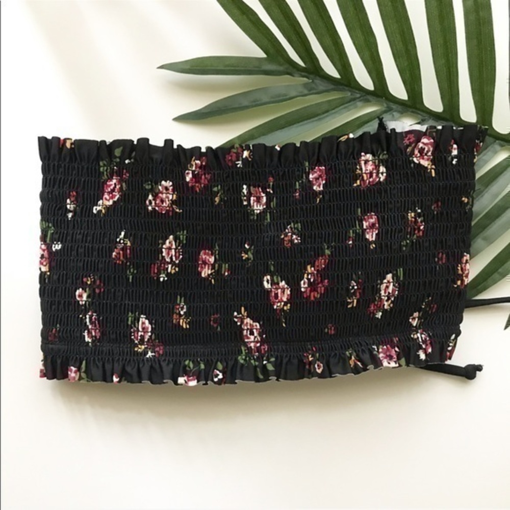 Floral black bikini top